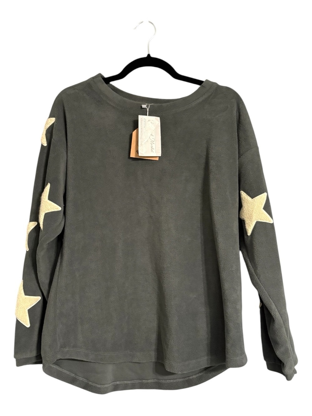 KORI NWT Star Sleeve Plush Pullover Sweater Gray Small